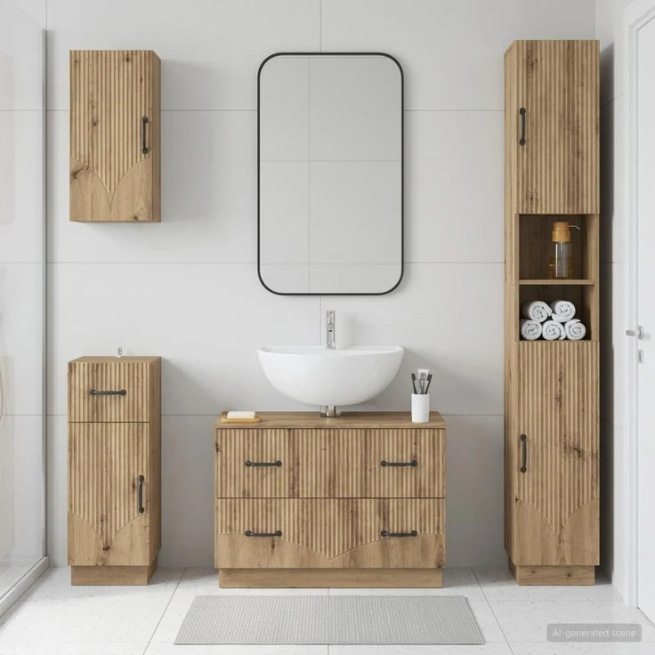 vidaXL 4-teiliges Badezimmer-Schrank-Set HOORN Artisan-Eiche 3417962 – Bild 1