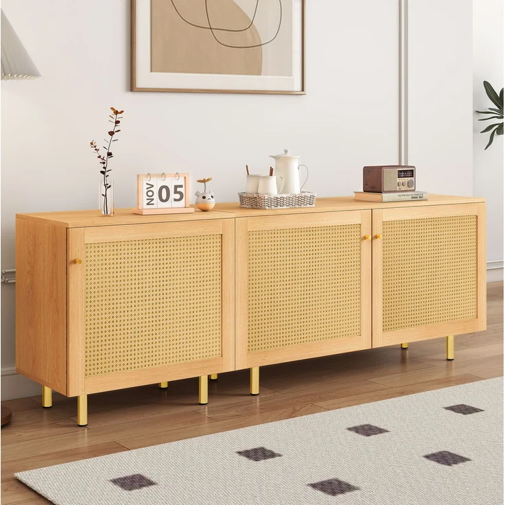 DESVIAE Sideboard modular mit 3 Türen 180x63x40 cm MDF Natur mit Metallfüßen – Bild 2
