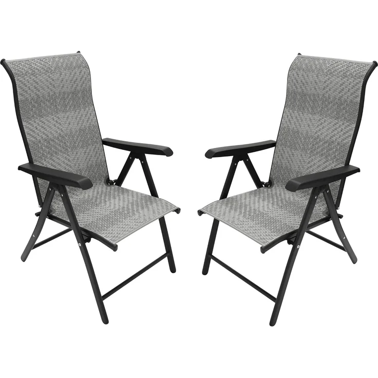 DEGAMO ANTIBES Garten-Klappsessel Hochlehner, Metall + Polyrattan, schwarz/grau, 57cm 2-er Set – Bild 1