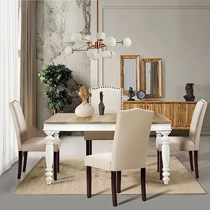 DUMOS Esszimmerstühle 4er Set, Elegant und Schön Modern Stühle Esszimmer, Pu-Leder Gepolstert küchenstühle, Esszimmerstuhl Geeignet für Küche, Wohnzimmer, Schlafzimmer (Beige) – Bild 6