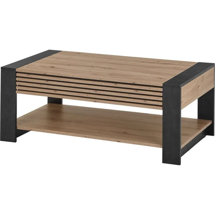 moebel-dich-auf Couchtisch LETIZIA (Artisan Eiche Dekor mit aufgesetzten Stäbchen, Absetzung schwarz Dekor, inkl. Schubkasten), MDF Front mit aufgesetzten Stäbchen – Bild 1