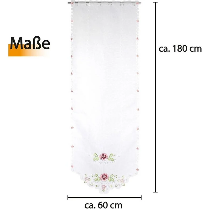 Arsvita Panneaux Blumen Mona mit Stickerei, Schlaufen, transparent, Türpanneaux 180x60cm Stangendurchzug, Voile Kurzgardine Bistrogardine – Bild 2