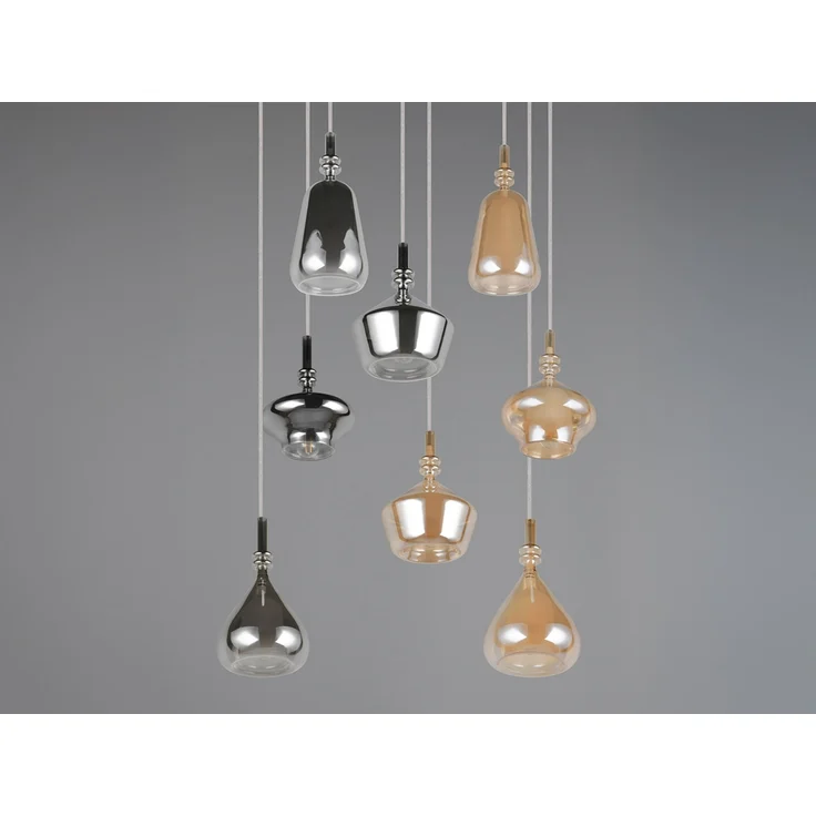 LED Cluster Pendelleuchte 8-flammig Glas Bernstein & Chrom verspiegelt, Ø 72cm – Bild 9