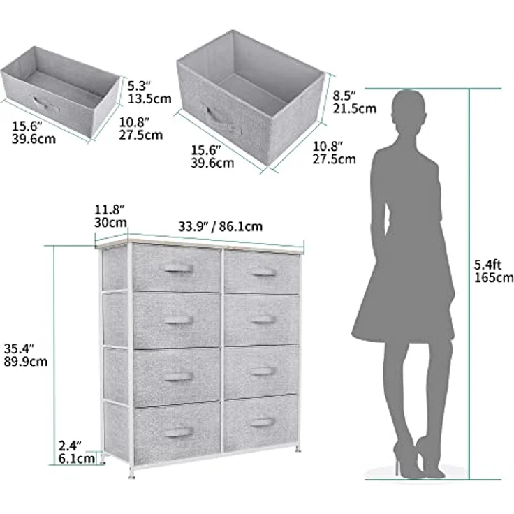 YITAHOME kommode mit Schubladen, Schrank mit 8 Schubladen aus Stoff, Aufbewahrungskommode Modernen Stil für Schlafzimmer, Wohnzimmer,Flur, Hellgrau Aufbewahrungsschrank – Bild 4