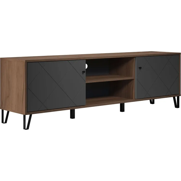 TV-Lowboard Montez in Graphite grau und Eiche Kraft Gold 186 cm