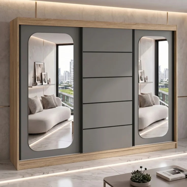 BELANO Schwebetürenschrank 200 cm mit Spiegel – Kleiderschrank mit Schiebetüren, Innenausstattung: Comfort – Bild 2