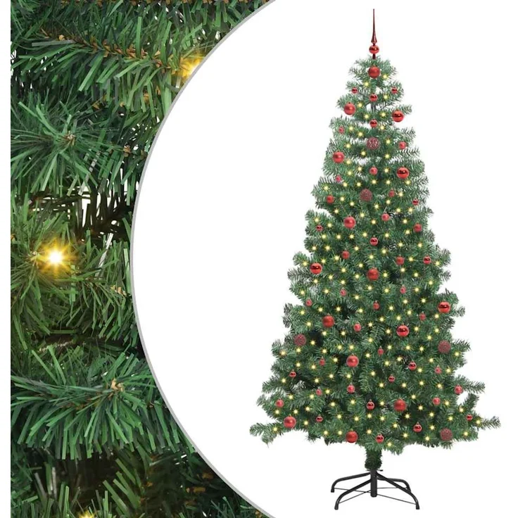 vidaXL Weihnachtsbaum mit LED-Beleuchtung Grün 240 cm PVC und Stahl 3396398 – Bild 2