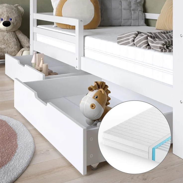 Hausbett Luni Weiß 200 x 90 cm mit Schubladen und Matratze Vitalispa – Bild 4