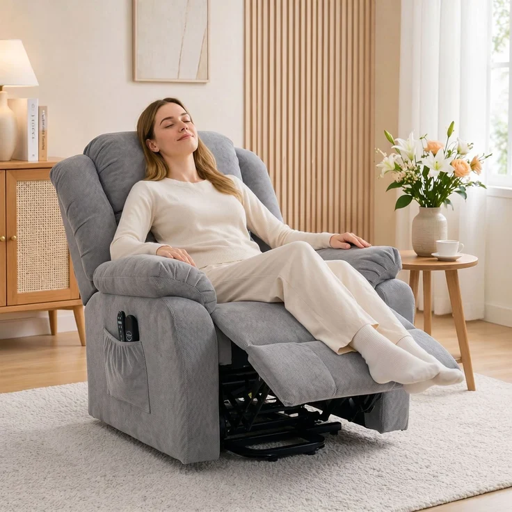 MELAYR, Aufstehsessel mit Massagefunktion und Lendenheizung, 102 x 92 x 104 cm, Hellgrau – Bild 4