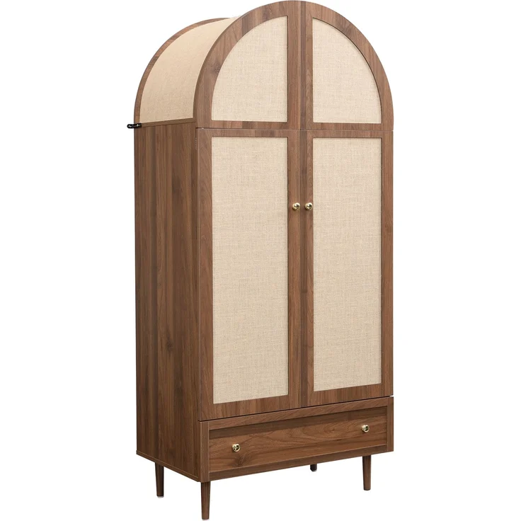 DESVIAE Garderobenschrank mit Stofftüren und Schublade 79x175x50 cm aus MDF in Holzfarbe – Bild 7