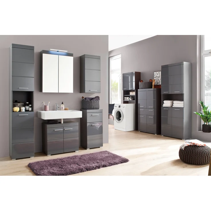 Trendteam 'Amanda' Midischrank, Holz, 132 x 31 x 73 cm, Grau Hochglanz – Bild 11