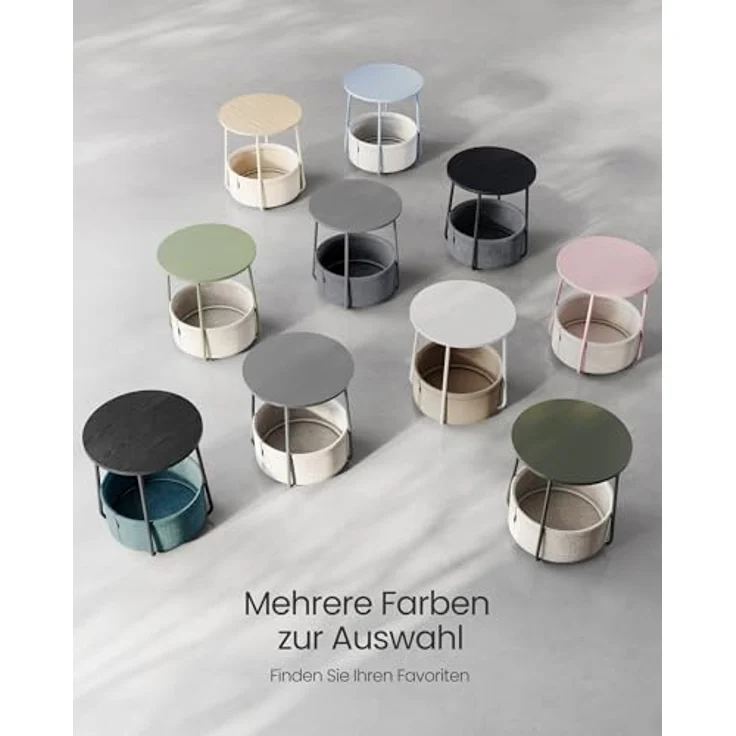 VASAGLE Beistelltisch rund, Kleiner Tisch, Couchtisch klein, Wohnzimmertisch, Korb aus Stoff, Stauraum für Wohnzimmer Schlafzimmer, Nachttisch modern, Taubengrau-schiefergrau LET223GD01 – Bild 8