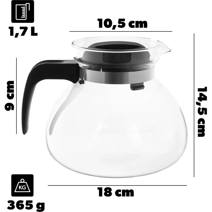 KADAX Hitzebeständige Teekanne mit Deckel, Glas, schwarz, 1,7L – Bild 2