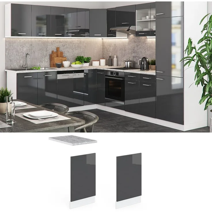 Frontblende R-Line Anthrazit Hochglanz 45 cm ohne Arbeitsplatte Vicco