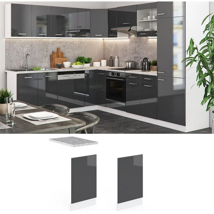 Frontblende R-Line Anthrazit Hochglanz 45 cm ohne Arbeitsplatte Vicco – Bild 1