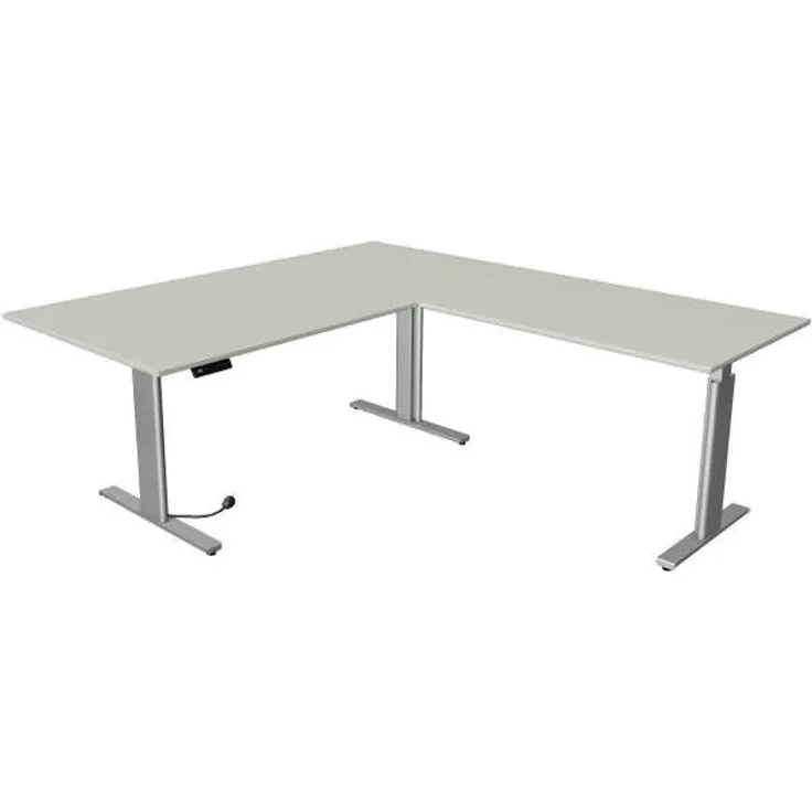 Kerkmann Schreibtisch Sitz-Stehtisch Move 3 silber 200x100 cm mit Anbautisch 120x70 cm ektr. höhenverstellbar lichtgrau