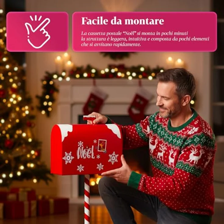 Avilia Amerikanischer Weihnachtsbriefkasten mit dekorativer Stehleuchte für Weihnachtsdekoration, Frontöffnung, Brieffach für Nachrichten und Süßigkeiten, ikonisches Design Weiß Rot – Bild 6