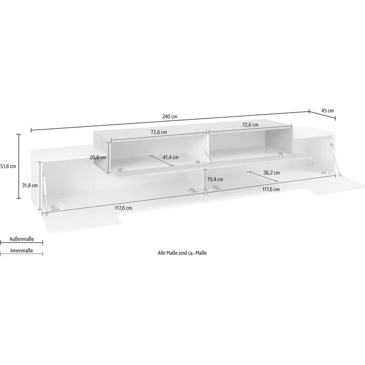 Lowboard >Corona< (BxHxT: 240x51,6x45 cm) in anthrazit matt/Oak – Bild 3