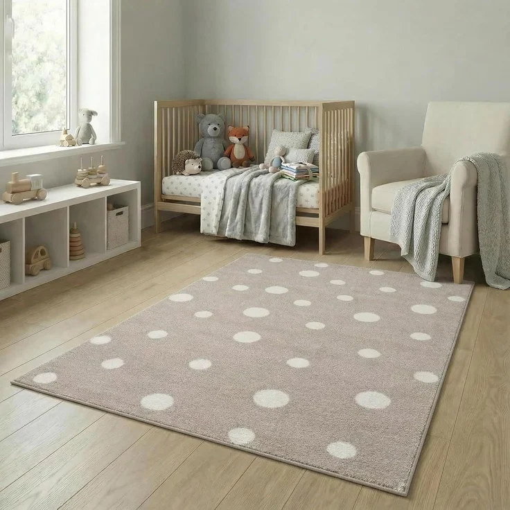 Jimri Kinderteppich DOTS l Pünktchen Gepunktet l Öko-Tex Siegel | Farbe: Beige Blau Rosa | Kinderzimmer/Jugendzimmer (Beige, 120x170 cm) – Bild 1