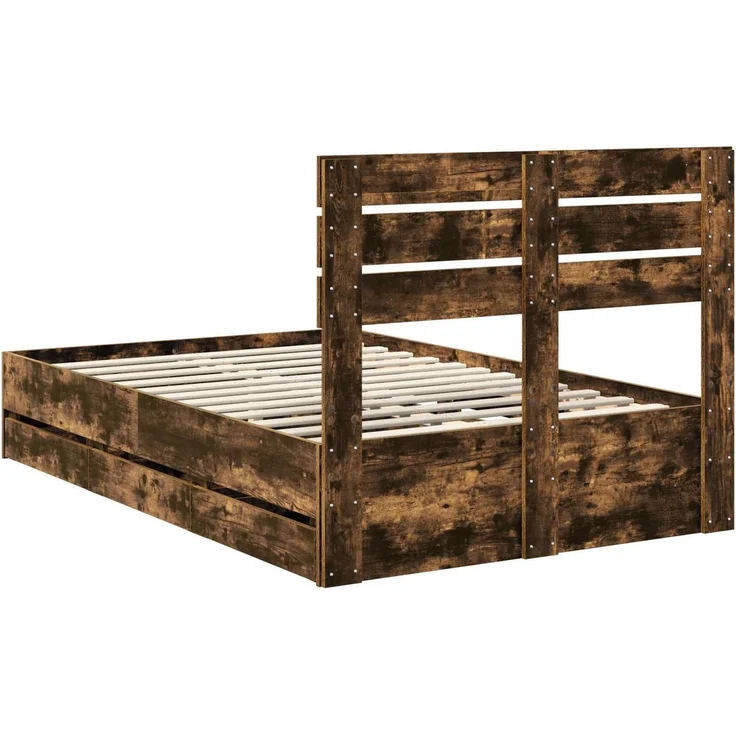 vidaXL Bettrahmen Geräucherte Eiche 120x190 cm Ingenieurs Holz 3411522 – Bild 9