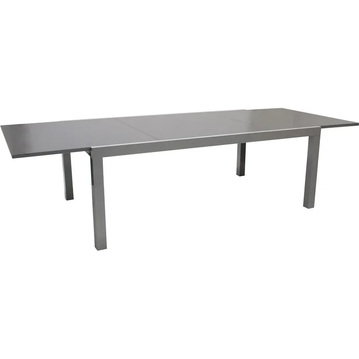 DEGAMO MARINA Garten-Ausziehtisch, Alu + Glas, silbergrau/grau, 200/300x110cm
