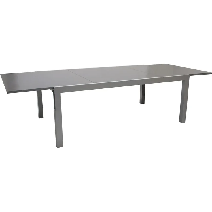 DEGAMO MARINA Garten-Ausziehtisch, Alu + Glas, silbergrau/grau, 200/300x110cm – Bild 1