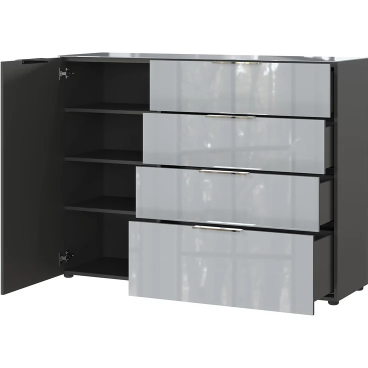 Sideboard Owingen / Oakland, Glas, Holzwerkstoff, Silber, Grau, Schwarz, 134 x 102 x 42 cm – Bild 2