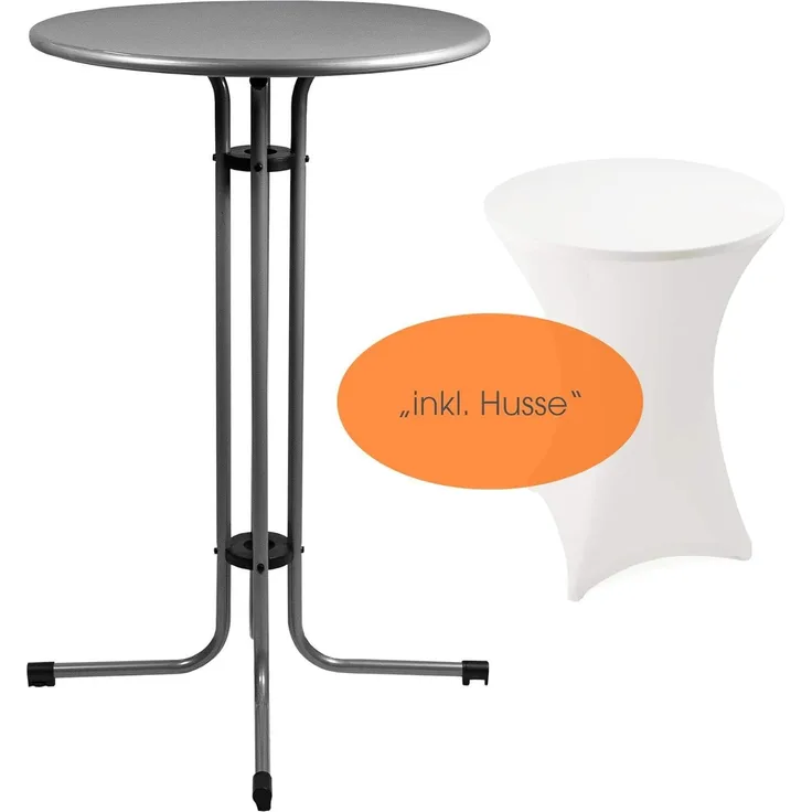 Stehtisch Bistrotisch Metall Garten Tisch Ø 70 cm Bartisch Grau inkl. Husse