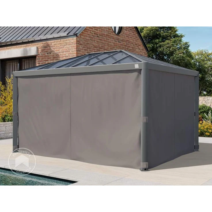 PRIMEYARD Gartenpavillon 3x4 m mit Polycarbonatdach - Hardtop Pavillon mit 4 Seitenteilen in Grau – Bild 3