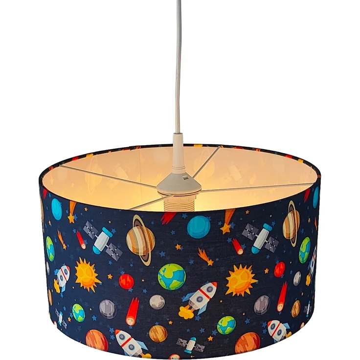 Coole Weltall Hängelampe für Kinderzimmer mit Stoffschirm, bunt Ø 35cm – Bild 8