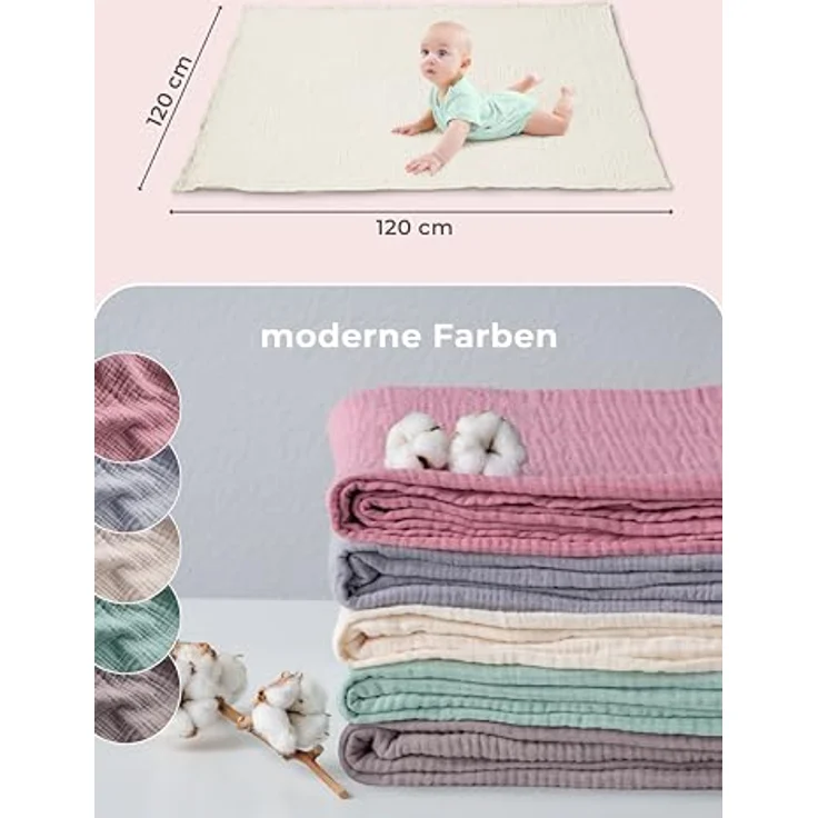 Babydecke Premium Musselin Babydecke 4-lagige Decke aus 100% Baumwolle, Laynenburg, Musselin Babydecke, Kuscheldecke oder Schlafdecke, Pucktuch, Spucktuch – Bild 5