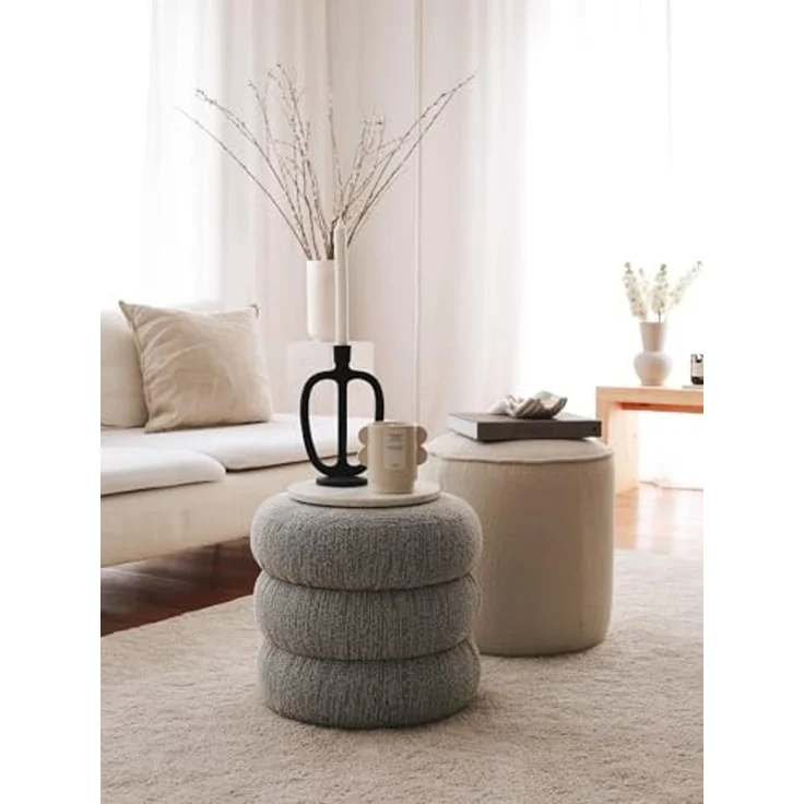 Stylish Grey Pouffe, 40 x 40 x 40 cm | 100% Wooden Frame, Soft Teddy Fabric | Perfect for Modern Living Rooms & Cozy Spaces, Versatile & Chic Design – Bild 5