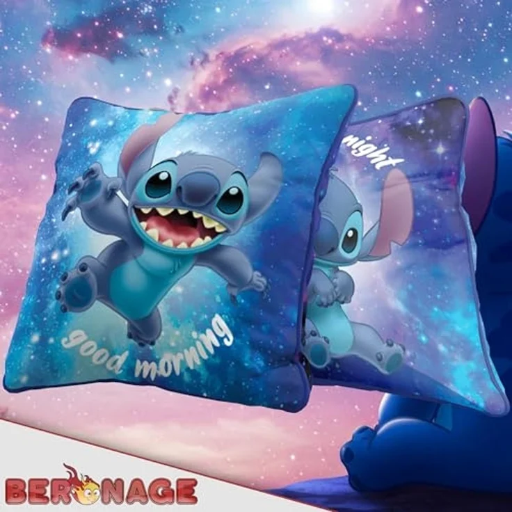BERONAGE Dekokissen Lilo & Stitch Kissen Out of The World 40x40 cm Good Morning Good Night, passend zur Bettwäsche, ideal für Sofa, Couch, Kinder-Bett, Auto – Bild 3