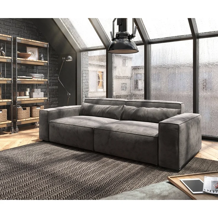 DELIFE Big-Sofa Sirpio, Mikrofaser Khakibraun 230x95 cm mit Hocker – Bild 5