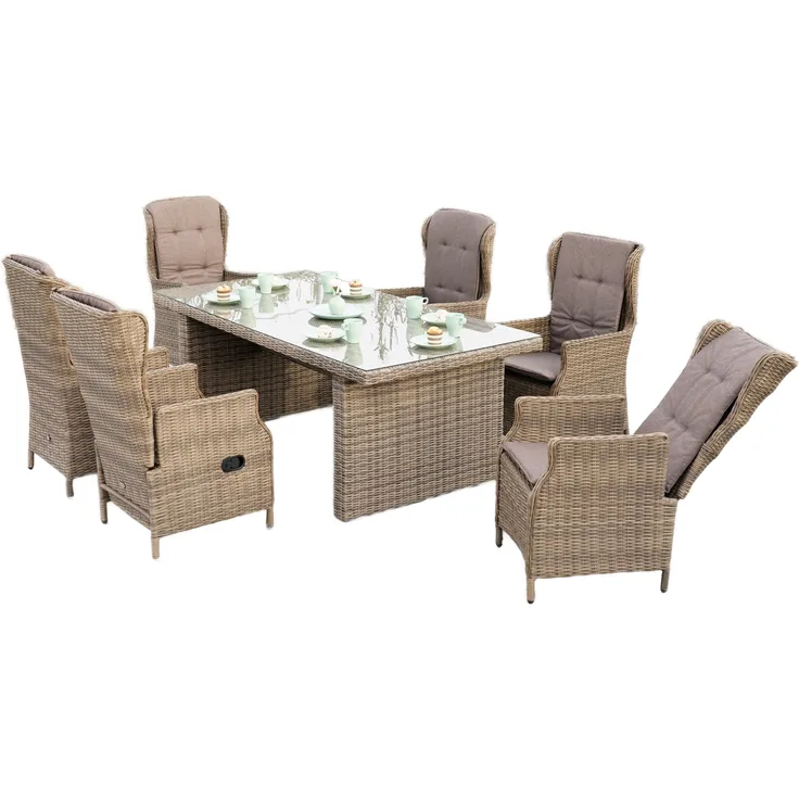 Alanya Gartenmöbel Set 13tlg, 6 Sessel, 6 Auflagen, Tisch 200 x 100 cm