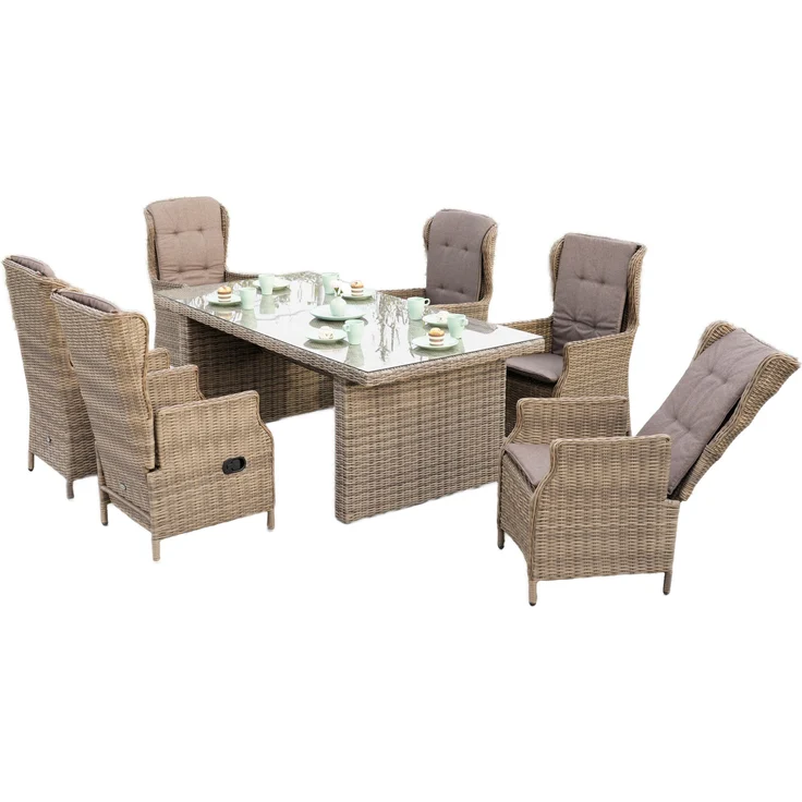 Alanya Gartenmöbel Set 13tlg, 6 Sessel, 6 Auflagen, Tisch 200 x 100 cm