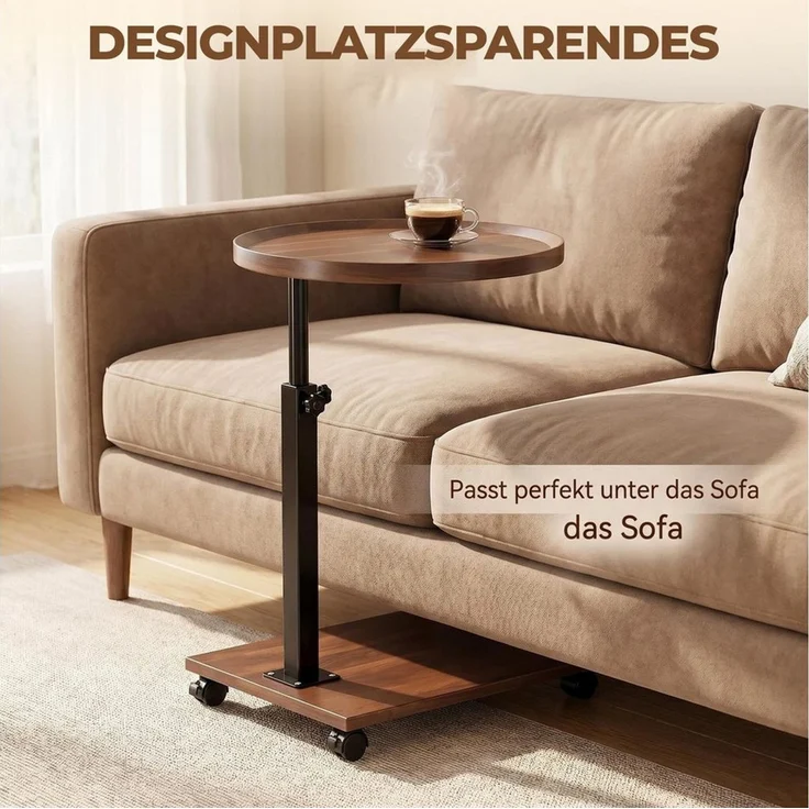 PFCTART Beistelltisch Höhenverstellbarer Beistelltisch mit Rollen, C-Tisch für Sofa (Set, 1-St, MDF & Metall, bis 20 kg belastbar), 45–80 cm höhenverstellbar, Feststellrollen & platzsparendem – Bild 4
