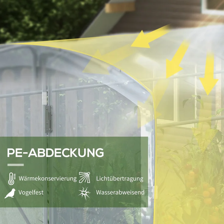 Outsunny Tunnelgewächshaus, PE, verzinktes Stahl, Transparent, 300L x 200B x 195Hcm – Bild 6