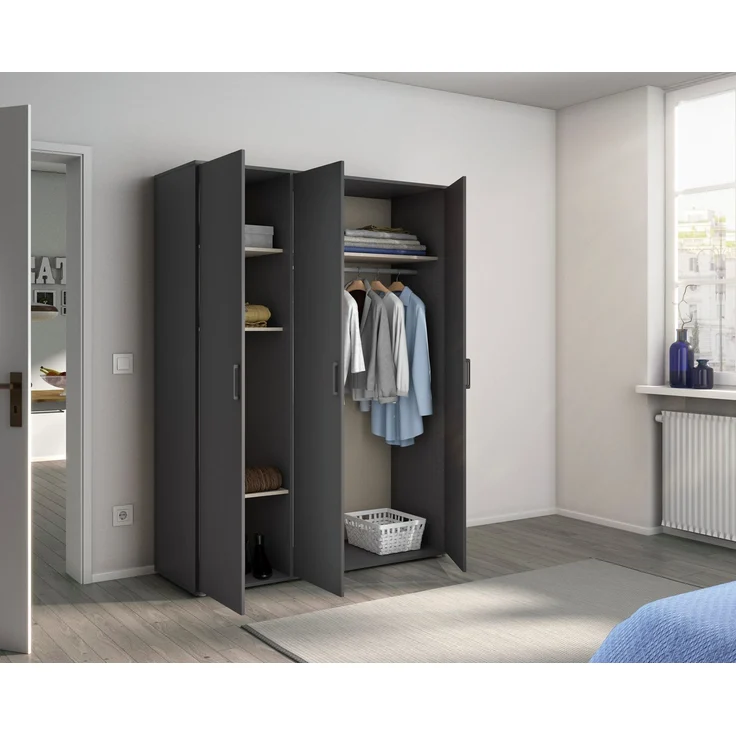 Rauch Möbel 'Voyager' Kleiderschrank, Holz, Grau Metallic, Zubehör Classic, Breite 140 cm | ohne Schubladen – Bild 6