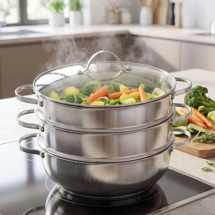 GRÄWE Dampfgarer/Servierpfanne 28 cm mit zwei Dampfeinsätzen, Serie Pro-Line – Bild 3
