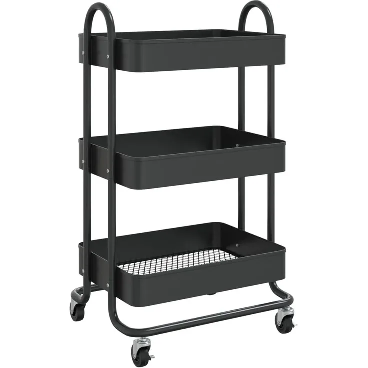 vidaXL 3-Etagen-Wagen Schwarz 43x34x79 cm Stahl 335865