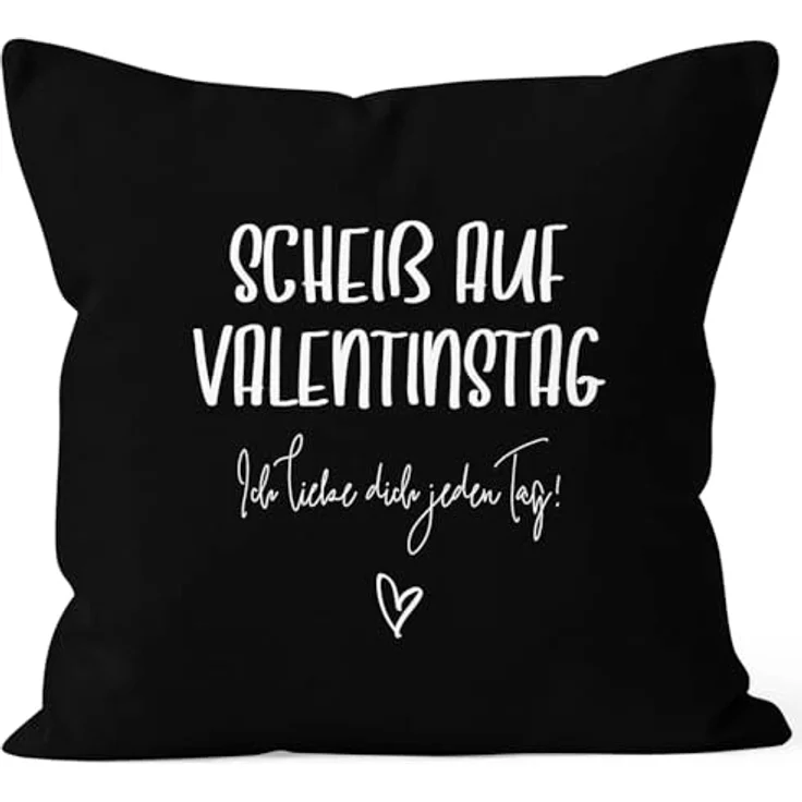 MoonWorks Dekokissen Kissen-Bezug Geschenk Valentinstag Scheiß auf Valentinstag Ich liebe dich jeden Tag Valentinstagsgeschenk Kissen-Hülle Deko-Kissen Baumwolle MoonWorks® – Bild 2