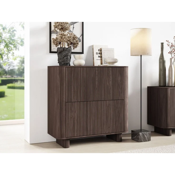 Compleo Kommode mit 4 Türen, Nussbaum oder Kaschmir, Elegant design, Sideboard mit Lamellen, Push to open Funktion, MADE IN EU – Bild 1