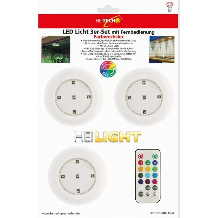 HEITECH LED Wandleuchte LED Lichter mit RGB 3er Pack - batteriebetrieben mit Fernbedienung – Bild 3
