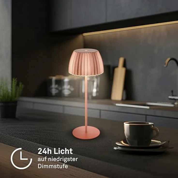 BRILONER - Riffle LED Tischlampe kabellos IP44 mit Lichtkante, 14,5x36,5 cm, Touchdimmer, Akku tauschbar, Nachttischlampe, Leselampe, LED Lampe, Akku Lampe, German Design Award Winner, Kupferfarbig – Bild 5