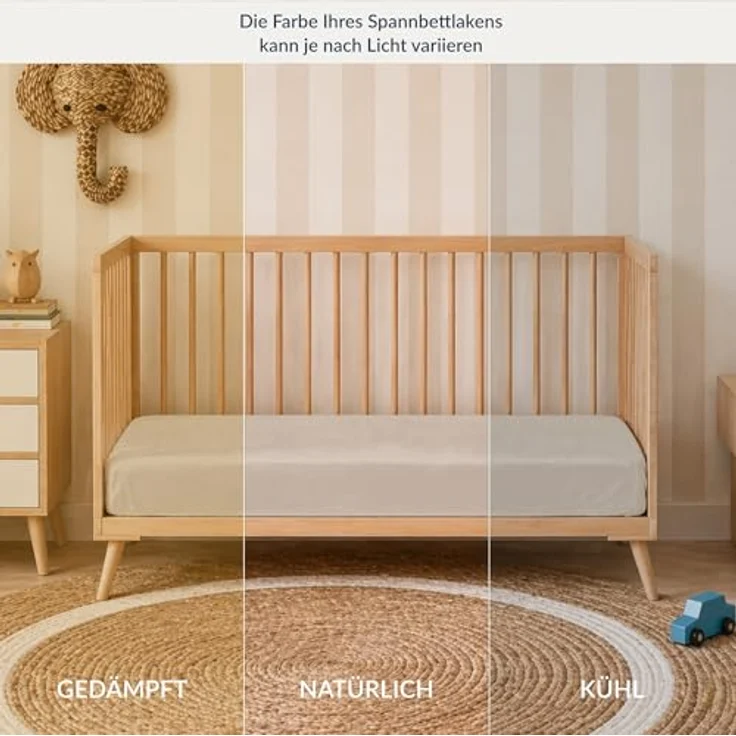 Twinzen 2er Set Jersey Spannbettlaken 70x140 cm Weiß und Beige | Weich & hautfreundlich · Atmungsaktiv · Rundumgummi für sicheren Halt · Waschbar bei 60 °C · OEKO-TEX zertifiziert – Bild 6