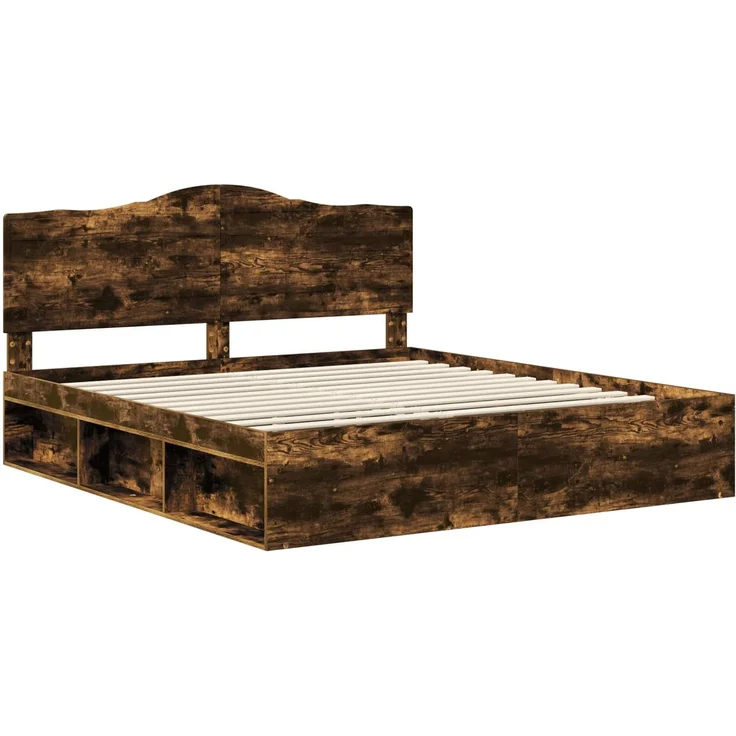 vidaXL Bettrahmen Geräucherte Eiche 180 x 200 cm Massives Kiefernholz 3413276 – Bild 3