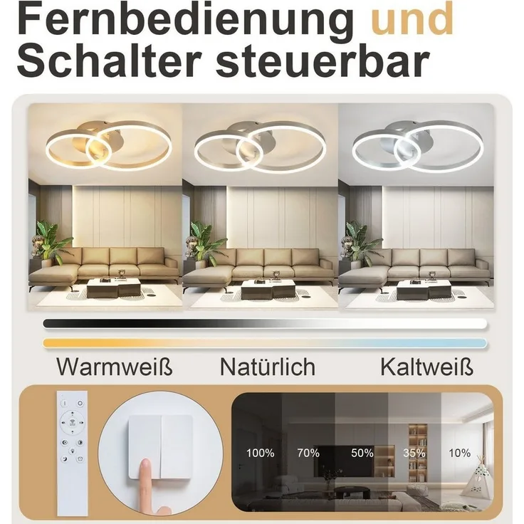 Nettlife LED Deckenleuchte Gold / Silber / Schwarz Wohnzimmerlampe Modernes Dimmbar 59 cm, LED fest integriert, Geeignet für Wohnzimmer, Schlafzimmer, Küche, Esszimmer, Büro