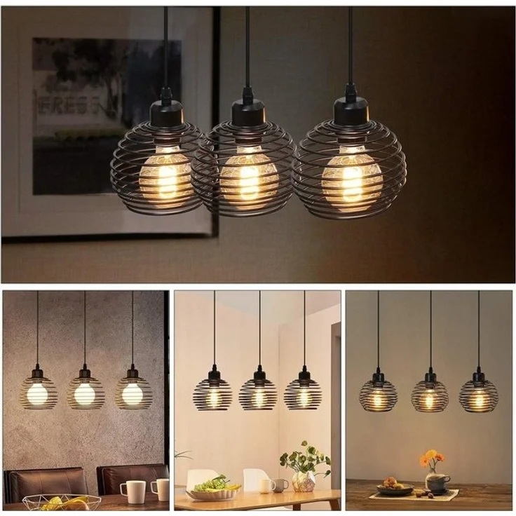 Nettlife Pendelleuchte Schwarz Esstisch Vintage Metall E27 Hängelampe Retro Hängeleuchte, LED wechselbar, für Esstisch Küche Esszimmer Wohnzimmer Arbeitszimmer Büro – Bild 4