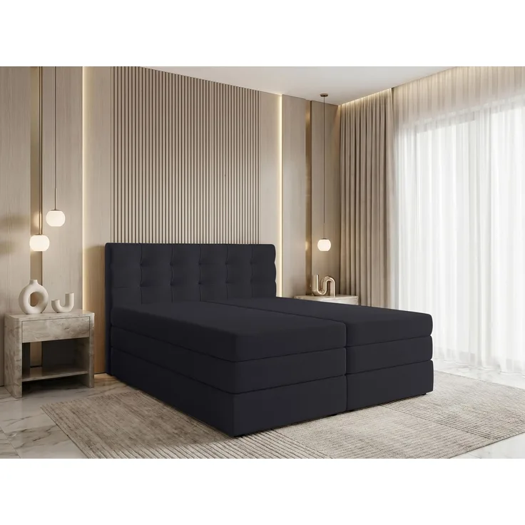 AX LIVING Finike Bett 160x200 cm mit Topper, Boxspring, Schwarz